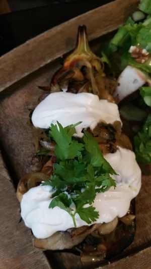 Eggplant with cashew cheese at Ugata Bakery in Kibbutz Kineret
