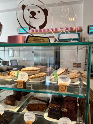 Vegan cherry tart and apple tart. at Luca Polare in Tbilisi