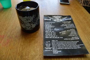 Drinks menu and mug at D-Beatstro. at D-Beatstro in Toronto