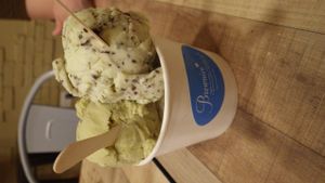 Triple scoop coconut, mint and pistachio ice cream at Brownice Italian Bistro in East Singapore