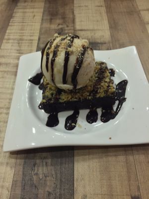 Vegan brownie with "Snow White" gelato at Brownice Italian Bistro in East Singapore