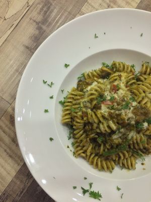 Vegan pesto pasta at Brownice Italian Bistro in East Singapore