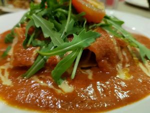 $17. Lasagna. would have been nice if it wasnt too sweet for my liking. Had higher expectations due to nice reviews previously but it didnt quite measure up. it was mostly flat noodles that were a bit of an effort to slice as it seemed pretty undercooked. few slices of zucchini in between noodles. no eggplant or lentils as read in other reviews. sauce a bit sweeter than expected. at Brownice Italian Bistro in East Singapore