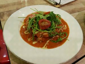 lasagna at first sight seemed delish.. until I dug in. at Brownice Italian Bistro in East Singapore