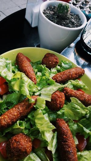 falafelzone ....falafel salad  with tahini sauce and side of gluten free pita bread... at Falafel Zone in Istanbul