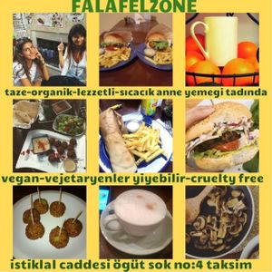 FALAFELZONE 
Best home cooked delicacies falafel in falafelzone...open kitchen, the menu includes vegetarian, vegan, and raw options. Gluten-free bread ,vegan burger buns that is served at Falafelzone.Flavored with spices and herbs and usually served in pita or a wrap or dishes, the best are crispy on the outside and served so hot that steam rises from the soft center as you take your first bite.The ingredients are fresh and the falafels are flavored and cooked to crispy perfection.All spices are coming from Egypt ...

Falafel zone stands in the heart of Beyoğlu, just a stone's throw from istiklal street. The restaurant has quickly become a favorite among vegetarians and vegans, foreigners and locals alike. If you are looking for an on-the-go lunch and want something different from the fresh food and tasty dishes about falafel and vegetable rolls, Falafel zone is a perfect solution.As soon as you enter the Istiklal Street, you will start enjoying a little walk down,There are also tables outside the restaurant on a traffic barred street which is full of other cafes and restaurants.Whenever you are hungry or rewctant to cook at home, it is almosy possible to find the comfort of your home in Falafelzone.

TEL: 0212 251 13 23
http://falafelzone.blogspot.com
e-mail:falafelzoneistanbul@gmail.com
adres:FALAFELZONE
istiklal caddesi öğüt sok no:4 Taksim-istanbul at Falafel Zone in Istanbul