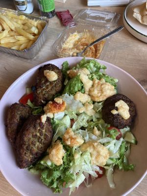 Falafel salad and side of hummuss  at Falafel Zone in Istanbul