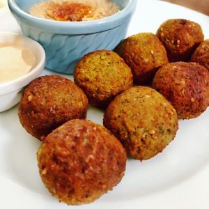 Falafel Plate with Humus, Tahini, Salad and Pita  at Falafel Zone in Istanbul