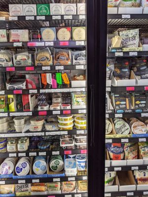 vegan cheese selection at Vegan Supply in Vancouver