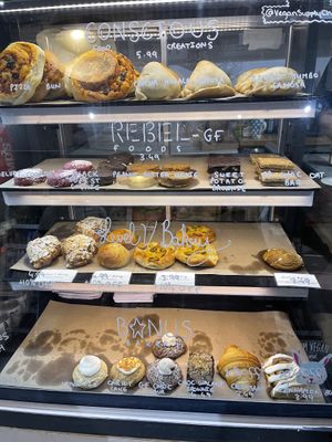 Baked goods case  at Vegan Supply in Vancouver