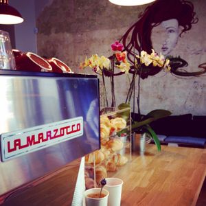 The cool design and great coffee machine! at The Goat Herder in Budapest