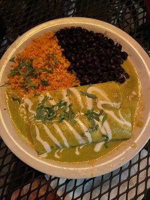 Vegan green chicken enchiladas  at Gringo A Go Go in Raleigh