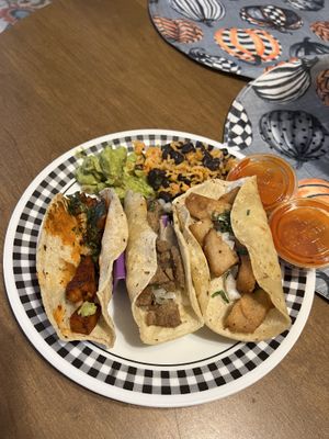 Three Different Vegan Tacos (Al Pastor, Chicken, and Beef)  at Gringo A Go Go in Raleigh