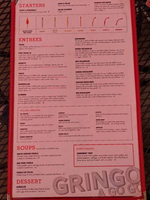 Menu at Gringo A Go Go in Raleigh
