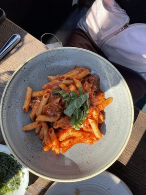 Fusilli (gf) with eggplant & mozzarella at Civico 1845 in San Diego