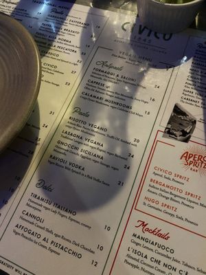Vegan menu  at Civico 1845 in San Diego