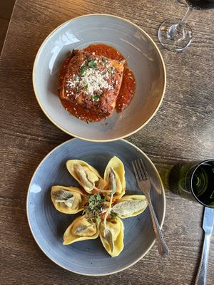 Vegan lasagna and ravioli fall special (butternut squash with orange and crispy sage)  at Civico 1845 in San Diego