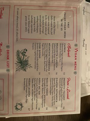 Vegan menu at Civico 1845 in San Diego