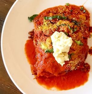 LASAGNA ROMAGNOLA -- Seitan Ragout, Bechamel, Vegan Parmigiano. An INCREDIBLE dish that is so delicious. 

Follow @mrvegan_in_sandiego for more delicious vegan food photos.  at Civico 1845 in San Diego