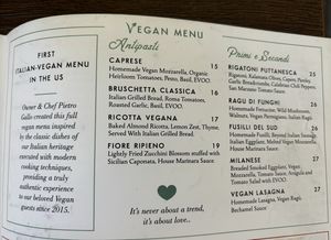 Vegan menu   at Civico 1845 in San Diego
