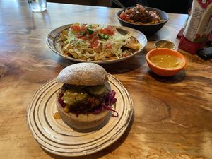 Sloppy Joe, loaded nachos, and Sloppy Mac bowl  at The Burrowing Owl in Colorado Springs