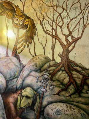 The coolest bathroom murals  at The Burrowing Owl in Colorado Springs