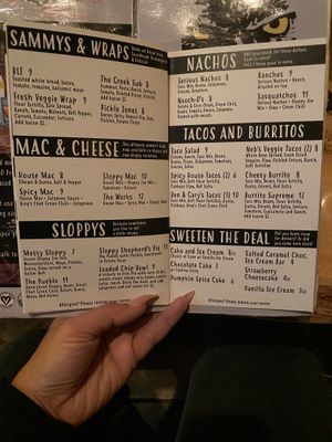 Recent menu at The Burrowing Owl in Colorado Springs