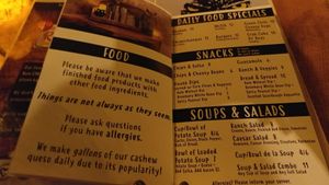 Menu at The Burrowing Owl in Colorado Springs