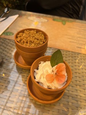 Green tomato, apple, cinnamon pie with vegan whipped cream  at Fridheimar in Reykholt