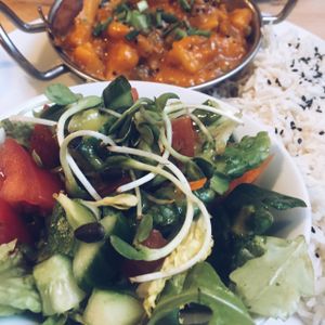 Indian food  at Ahimsa Vegan Restaurant and Club in Wroclaw