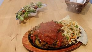 oyestr mushrooms and many types of vegetables
vegetables dish of the week at Ahimsa Vegan Restaurant and Club in Wroclaw