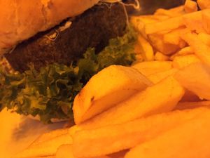 Fish burger & chips  at Ahimsa Vegan Restaurant and Club in Wroclaw