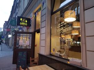 Outside at Ahimsa Vegan Restaurant and Club in Wroclaw