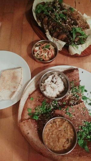 Sizzler od the month and onion dosa at Ahimsa Vegan Restaurant and Club in Wroclaw