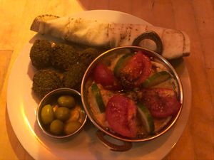 Falafel with hummus and bread  at Ahimsa Vegan Restaurant and Club in Wroclaw