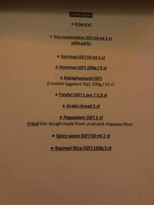 Menu at Ahimsa Vegan Restaurant and Club in Wroclaw