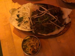 Vegetables with Soja and rice  at Ahimsa Vegan Restaurant and Club in Wroclaw