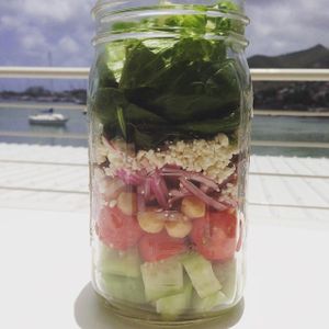 Stacked Greek Salad at Joga in Cole Bay