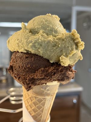 Chocolate and pistachio  at Zeno Gelato e Cioccolato in Verona
