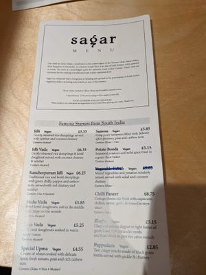 Menu at Sagar Vegan & Vegetarian Restaurant - Hammersmith in West London
