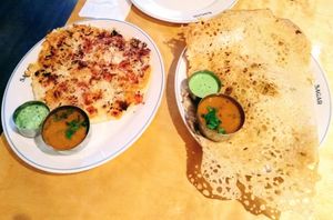 Mix Uthappam and Onion Rava Masala Dosa at Sagar Vegan & Vegetarian Restaurant - Hammersmith in West London