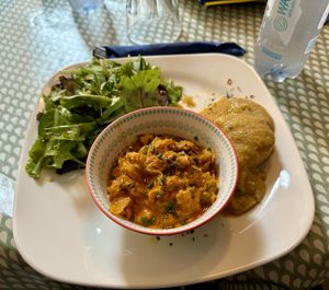Three choices from the daily main meal menu  at Fram Cafe in Bologna