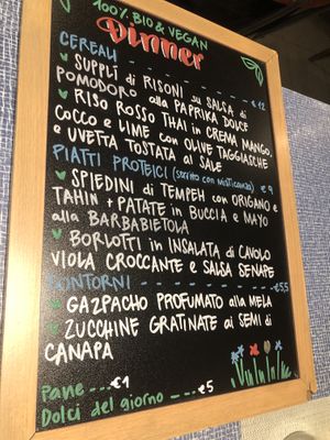 The menu is Italian   at Fram Cafe in Bologna