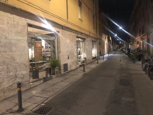 The view from the street  at Fram Cafe in Bologna