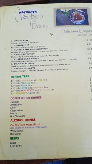 Crepes menu at KataKata in South West London