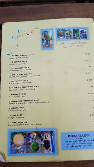 Juices menu at KataKata in South West London