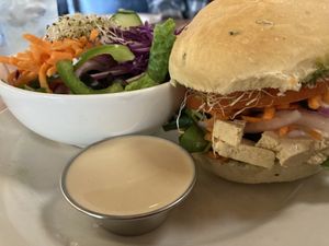 Vegan sandwich with side salad and tahini dressing   at The Tomato Head - Gallery Shopping Ctr in Knoxville