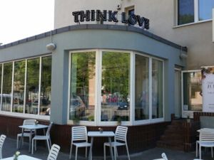 outside at Think Love Juices & Vegan Food in Warsaw