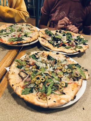 Extra small pizzas with vegan cheese—every bite devoured! at 575 Pizzeria in Amarillo