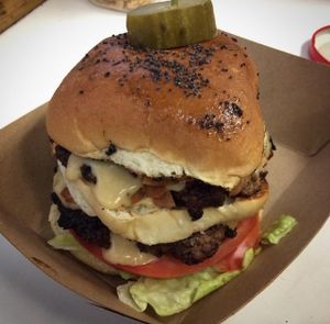 The 'where do you get your protein' Burger  at V-Grits Food Truck in Louisville